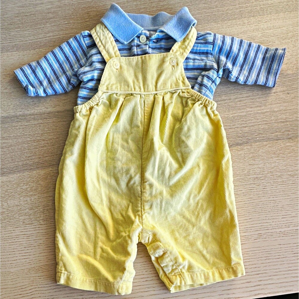 Vintage Ralph Lauren Baby 0-3 Months 2pc Corduroy Overalls yellow blue striped